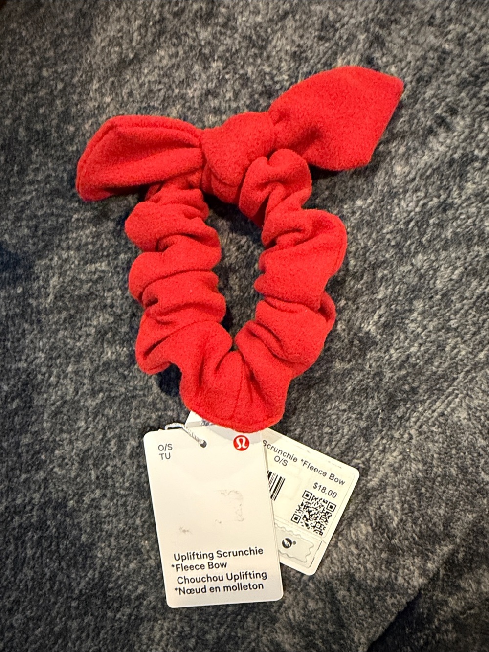 lululemon athletica Women’s Red Fleece Bow Scrunchie Hair Tie